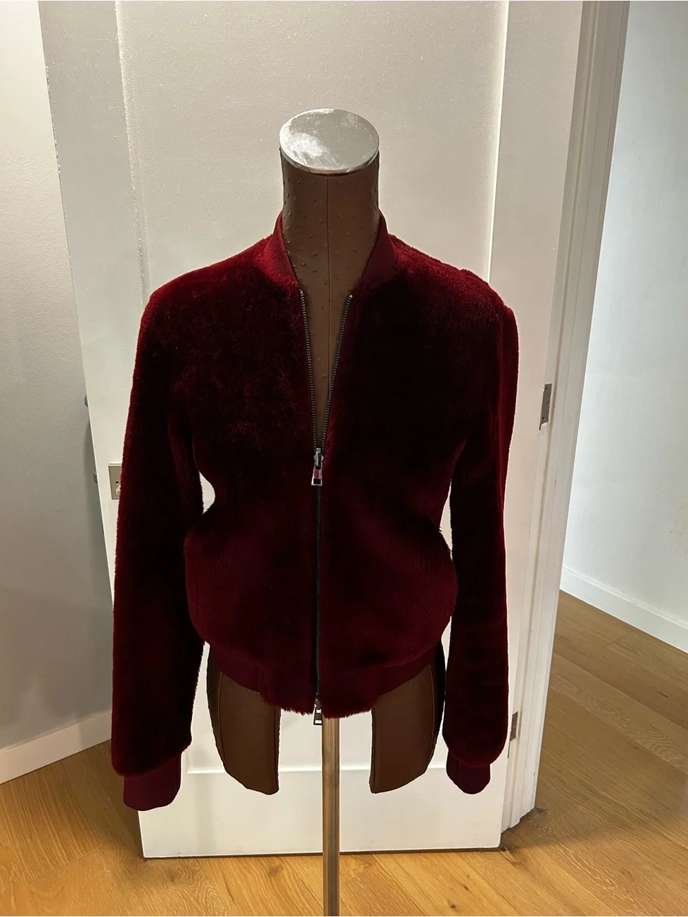 Theory shearling and leather Reversible Bomber Jacket in Burgundy